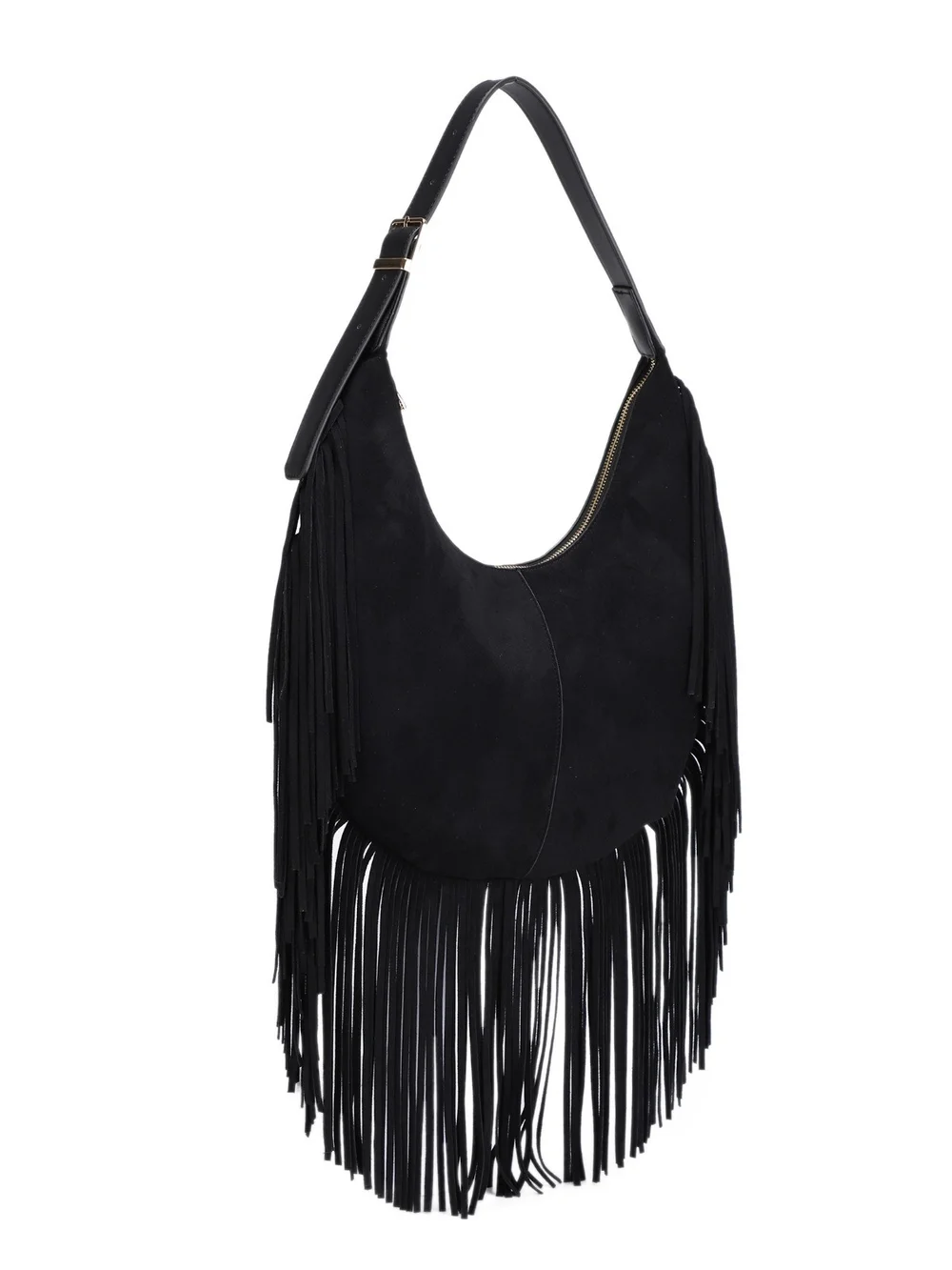 Suede Fringe Hobo Bag
